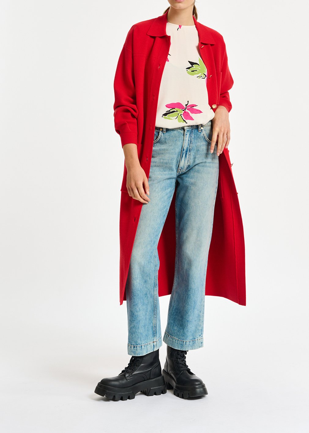 Rode gebreide cardigan met riem RE—SSENTIEL tweedehands photo 7