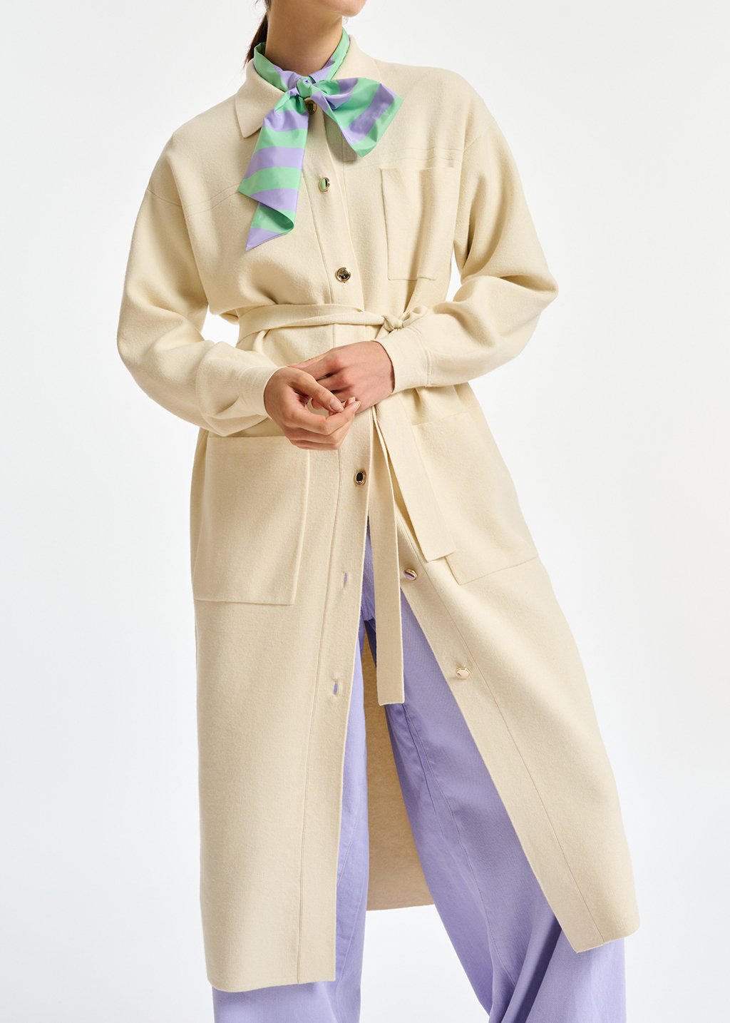 Cardigan blanc cassé avec ceinture RE—SSENTIEL seconde main photo 3