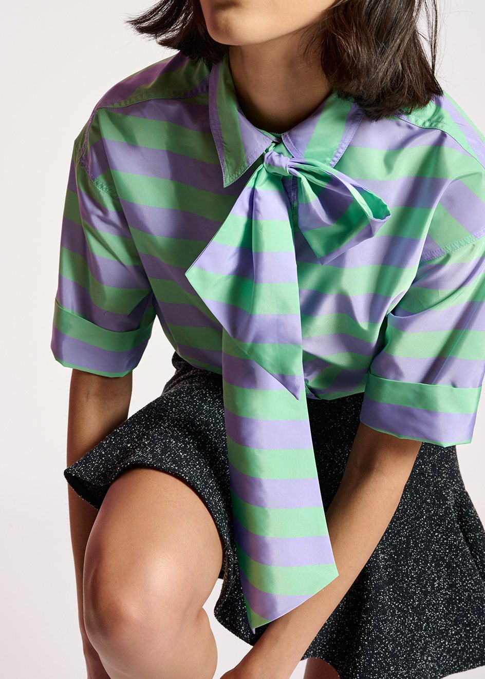 Chemise à  rayures lilas et vert menthe avec noeud RE—SSENTIEL seconde main photo 8