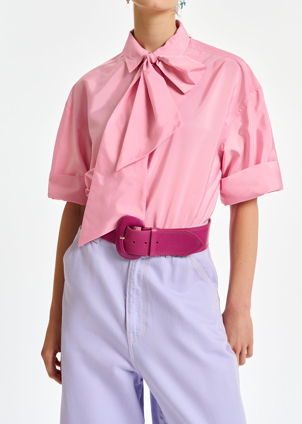 Chemise à  rayures rose clair avec noeud RE—SSENTIEL seconde main photo 3