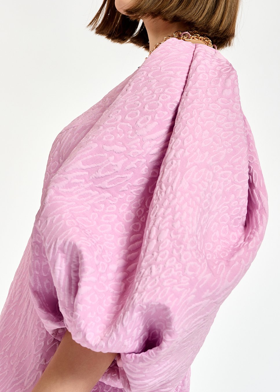 Light pink jacquard top with puffed sleeves RE—SSENTIEL second-hand photo 6