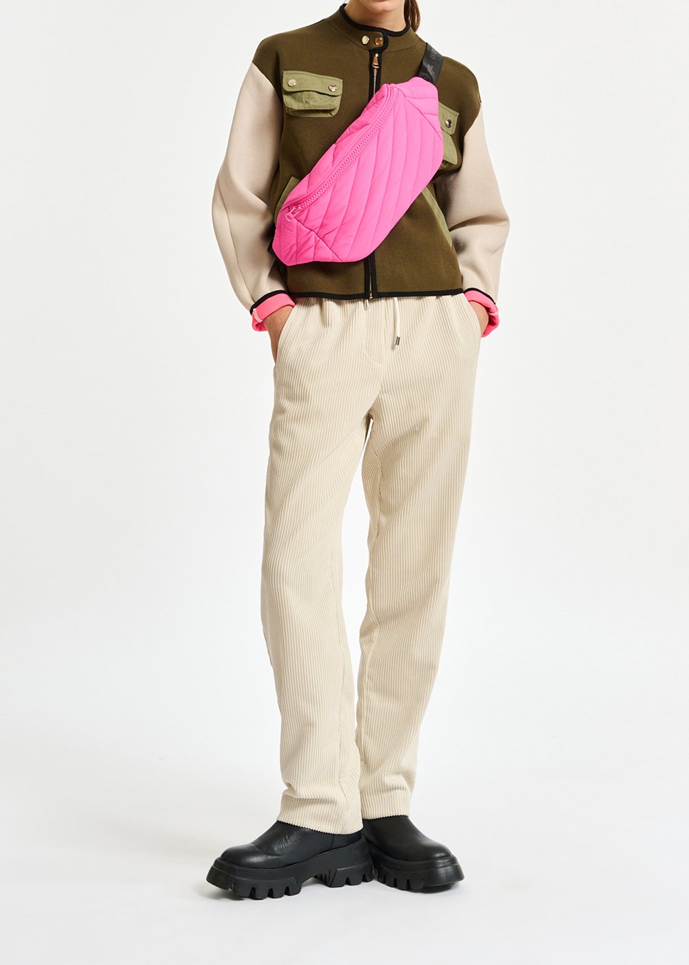 Pantalon fuselé en velours blanc cassé RE—SSENTIEL seconde main photo 3