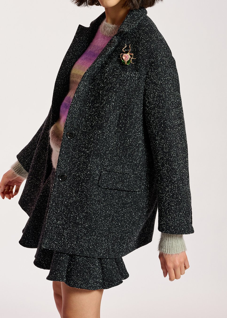 Zwarte oversized blazer in bouclé RE—SSENTIEL tweedehands photo 7