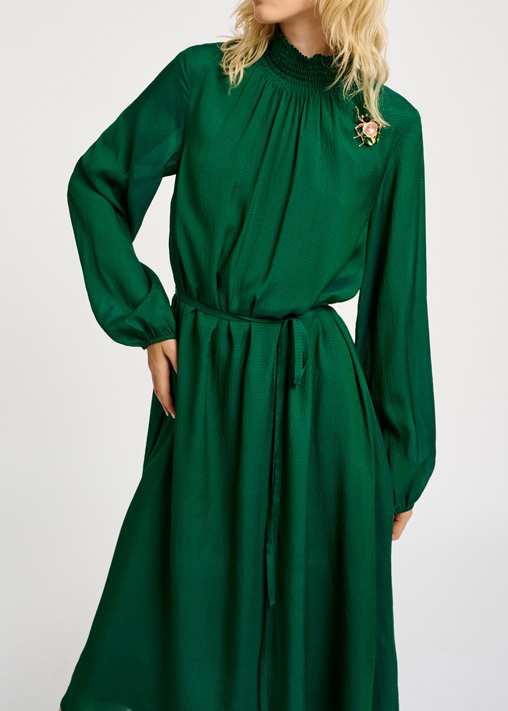 Donkergroene midi-jurk RE—SSENTIEL tweedehands photo 3