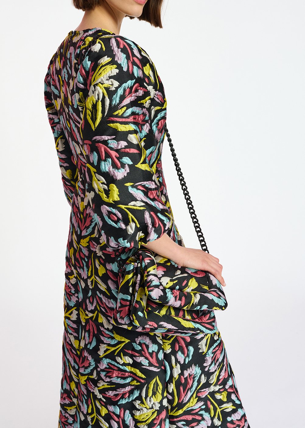 Robe midi en jacquard noir, jaune et lilas RE—SSENTIEL seconde main photo 4