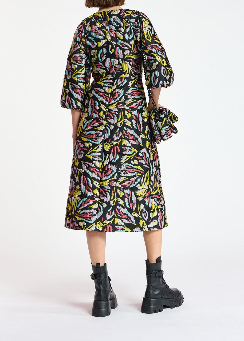 Robe midi en jacquard noir, jaune et lilas RE—SSENTIEL seconde main photo 6