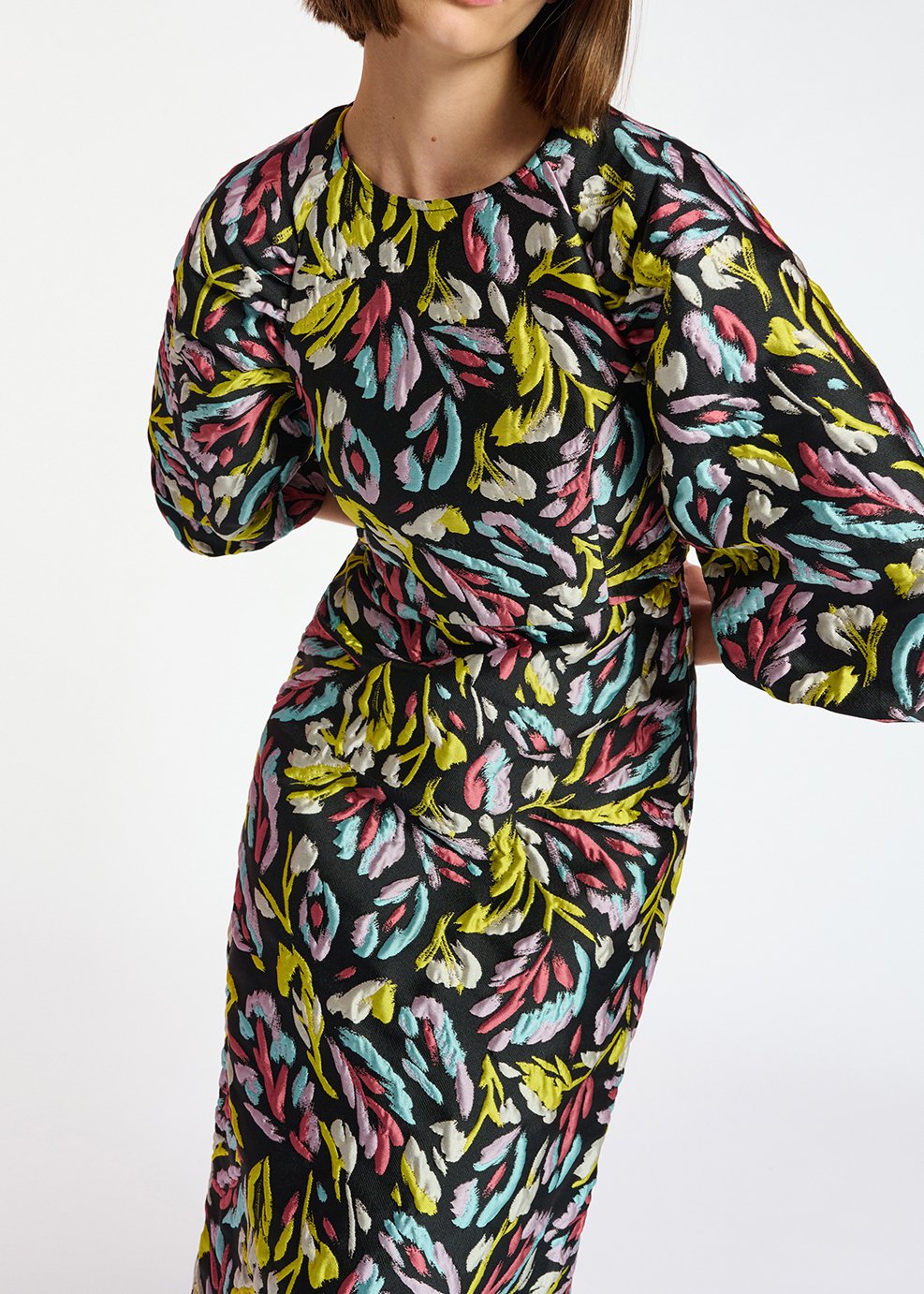 Robe midi en jacquard noir, jaune et lilas RE—SSENTIEL seconde main photo 7