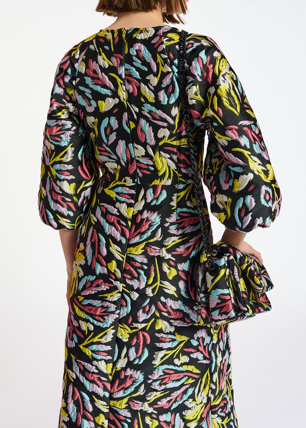 Robe midi en jacquard noir, jaune et lilas RE—SSENTIEL seconde main photo 8