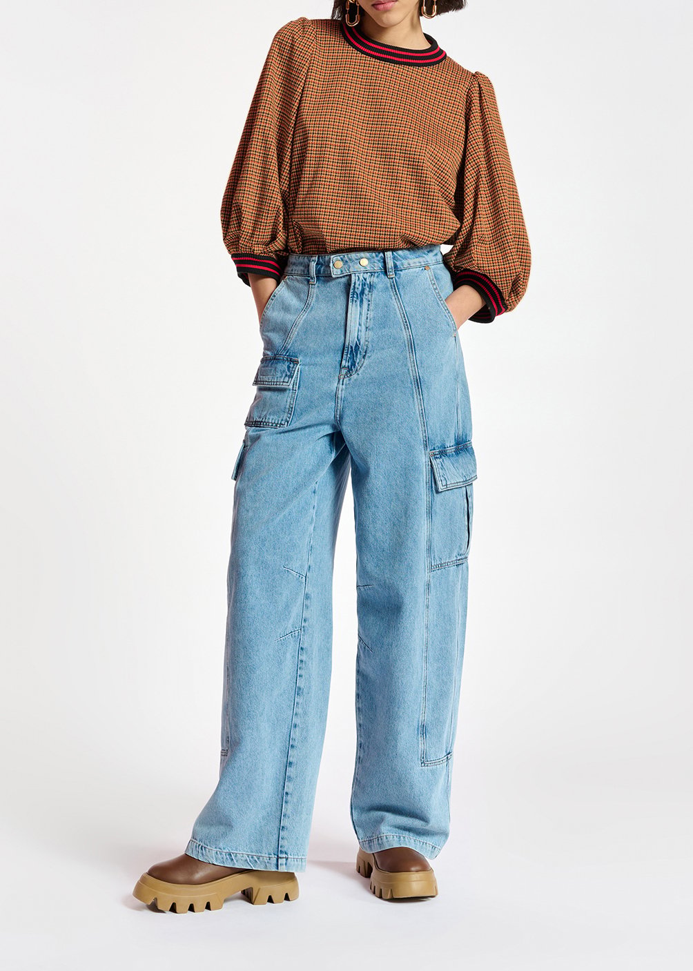 Wide-leg cargo blue jeans RE—SSENTIEL second-hand photo 4
