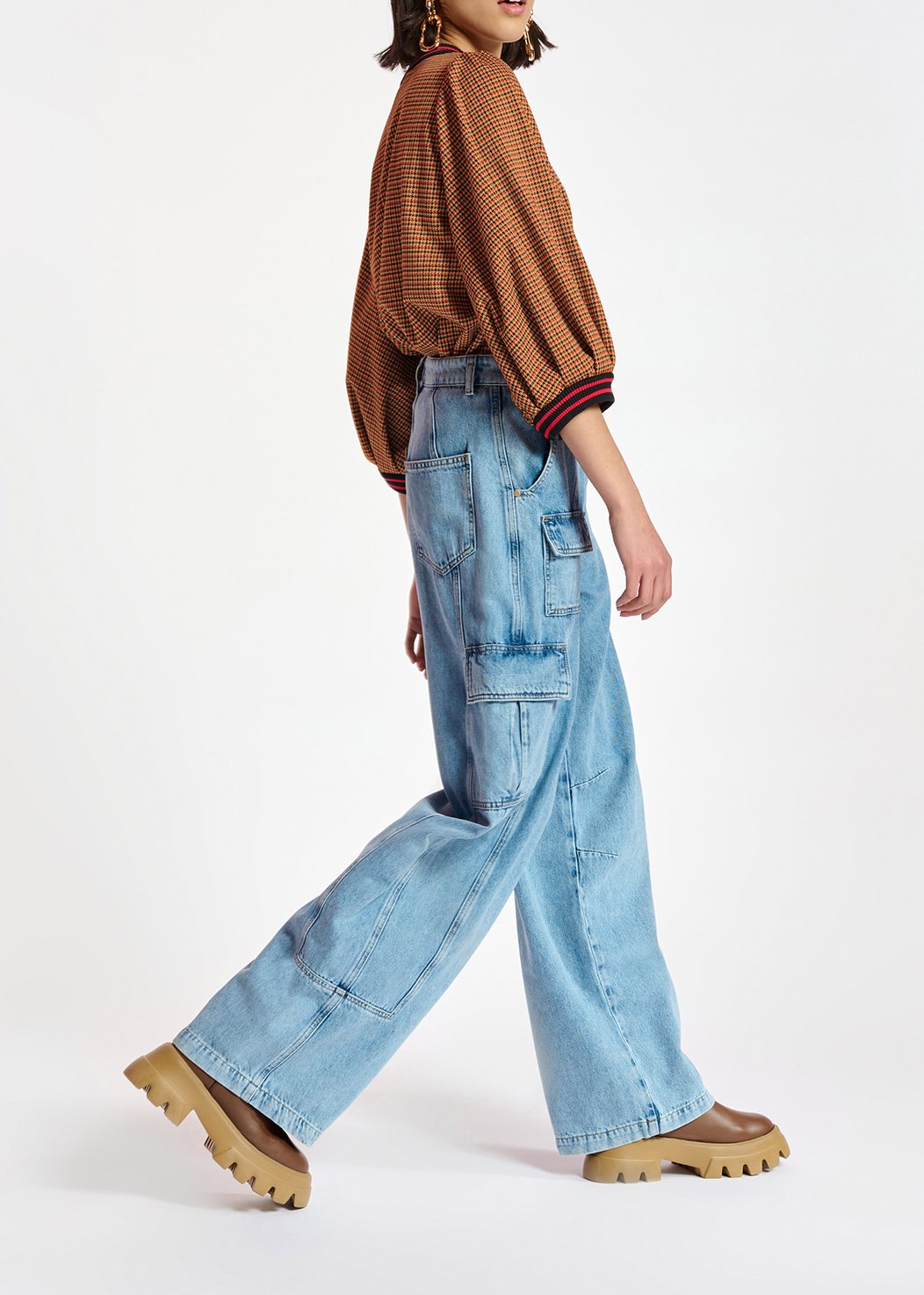 Wide-leg cargo blue jeans RE—SSENTIEL second-hand photo 8