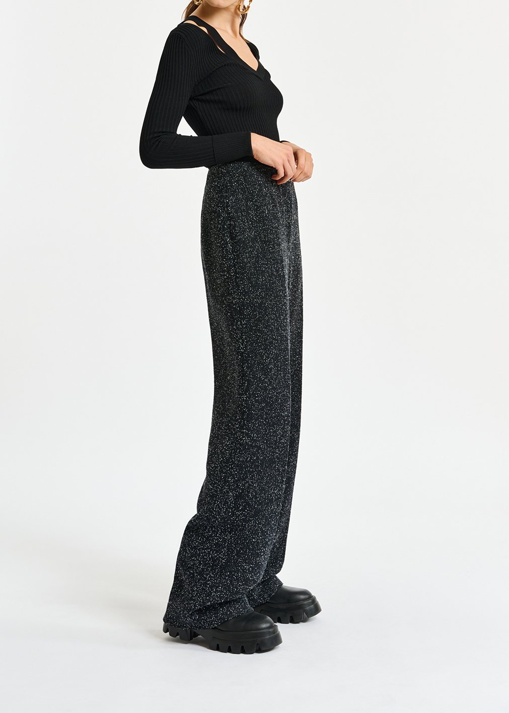 Black wide-leg bouclé pants RE—SSENTIEL second-hand photo 4
