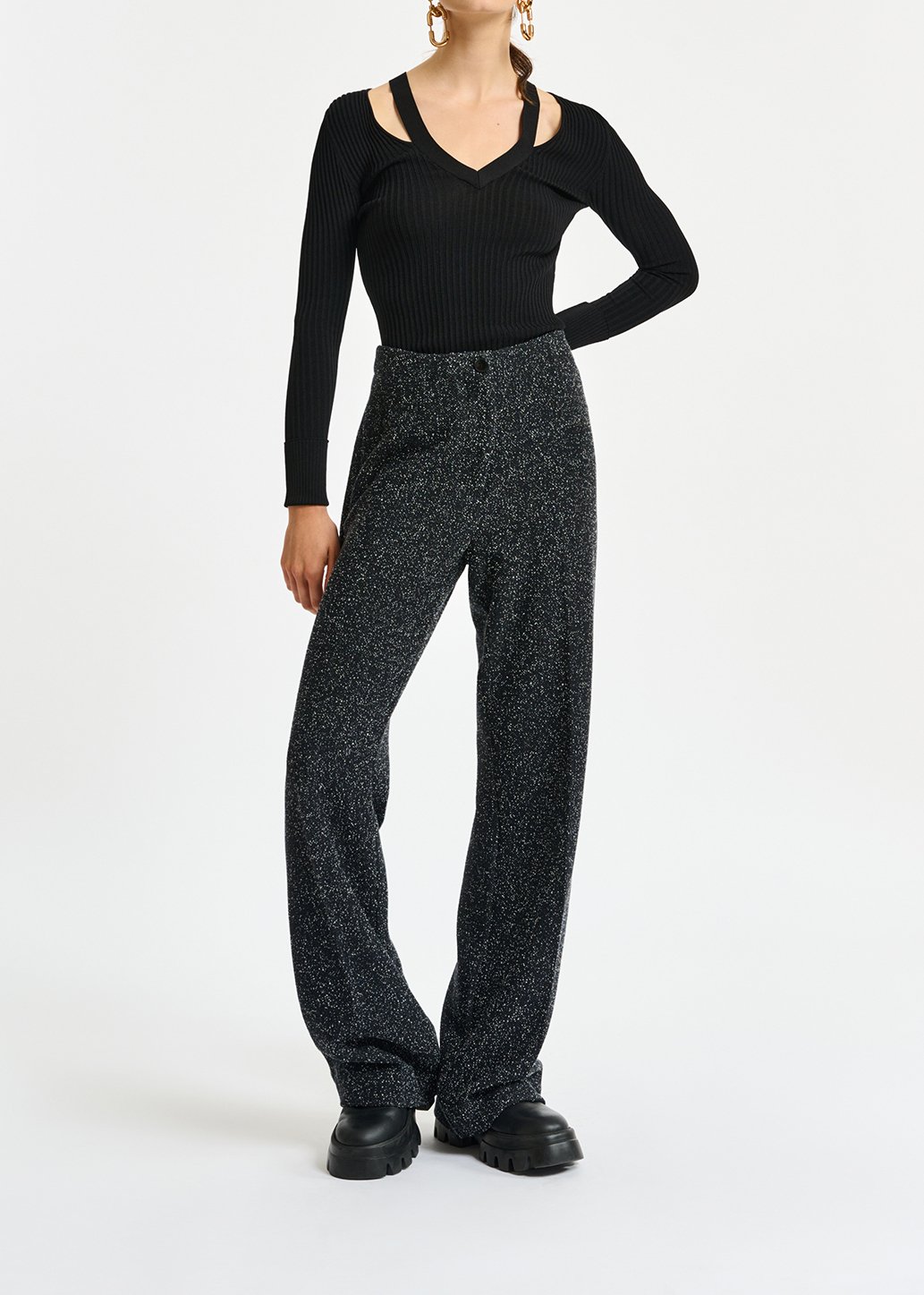 Black wide-leg bouclé pants RE—SSENTIEL second-hand photo 5