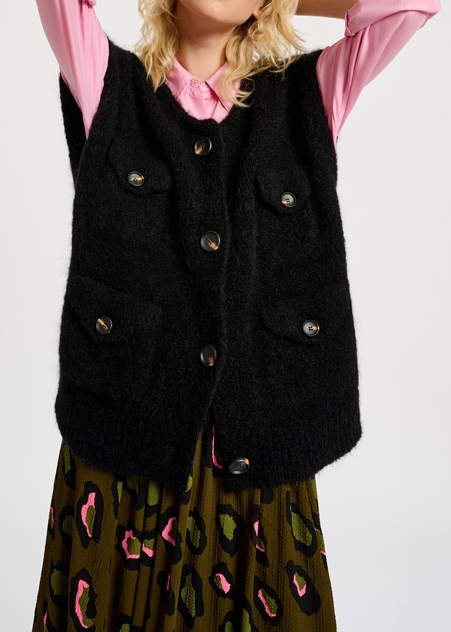 Zwarte mouwloze cardigan van mohairmix RE—SSENTIEL tweedehands photo 5