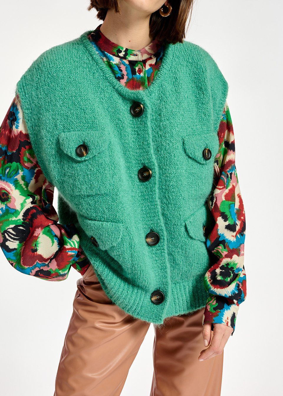 Donkerbeige mouwloze cardigan van mohairmix RE—SSENTIEL tweedehands photo 3