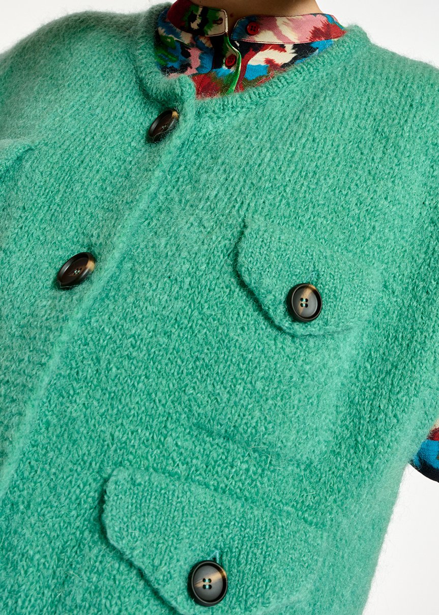 Donkerbeige mouwloze cardigan van mohairmix RE—SSENTIEL tweedehands photo 7
