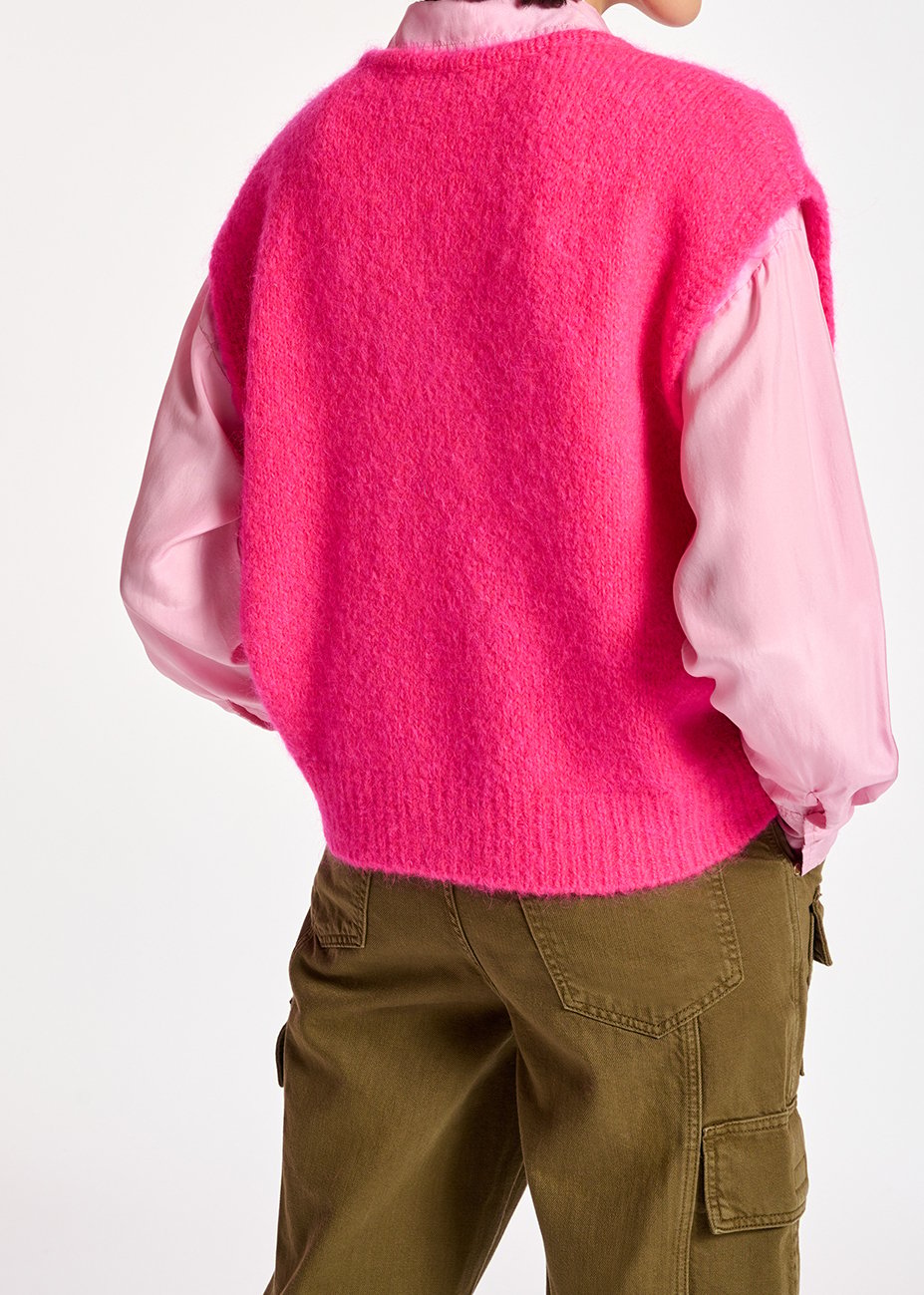 Neon pink sleeveless mohair-blend cardigan RE—SSENTIEL second-hand photo 4