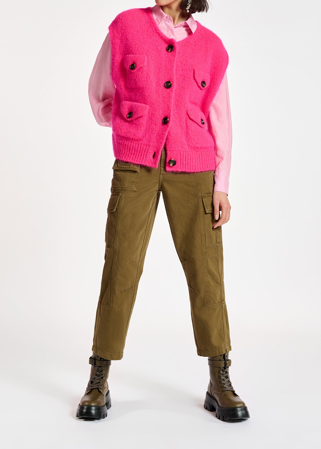 Neon pink sleeveless mohair-blend cardigan RE—SSENTIEL second-hand photo 5