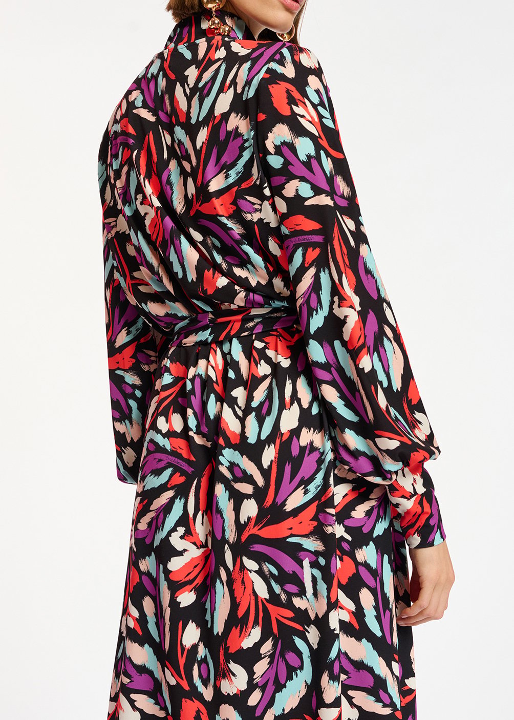 Midi-jurk in zwart, koraalrood en paars stretch jersey RE—SSENTIEL tweedehands photo 4