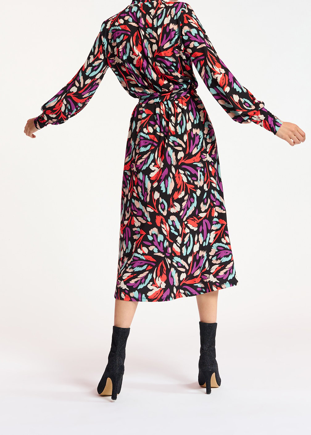 Midi-jurk in zwart, koraalrood en paars stretch jersey RE—SSENTIEL tweedehands photo 6
