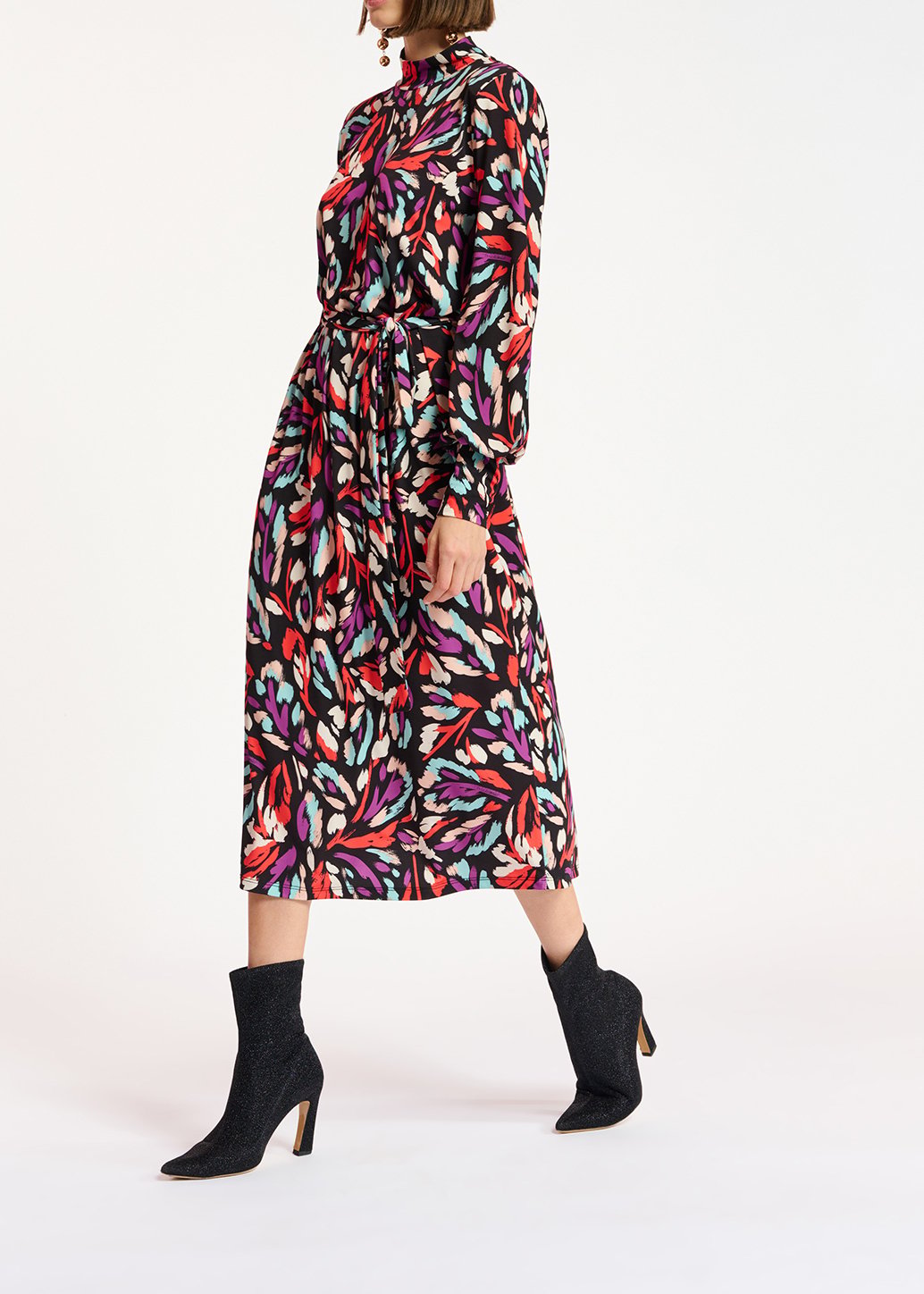 Midi-jurk in zwart, koraalrood en paars stretch jersey RE—SSENTIEL tweedehands photo 7