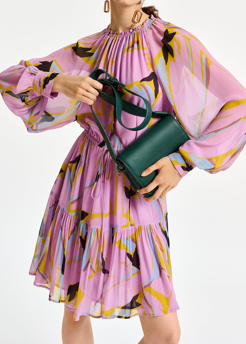 Mini-robe lilas à  imprimé abstrait et manches bouffantes RE—SSENTIEL seconde main photo 8