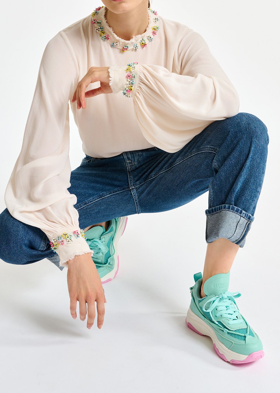Off-white high neck top with bead embellishments RE—SSENTIEL second-hand photo 3