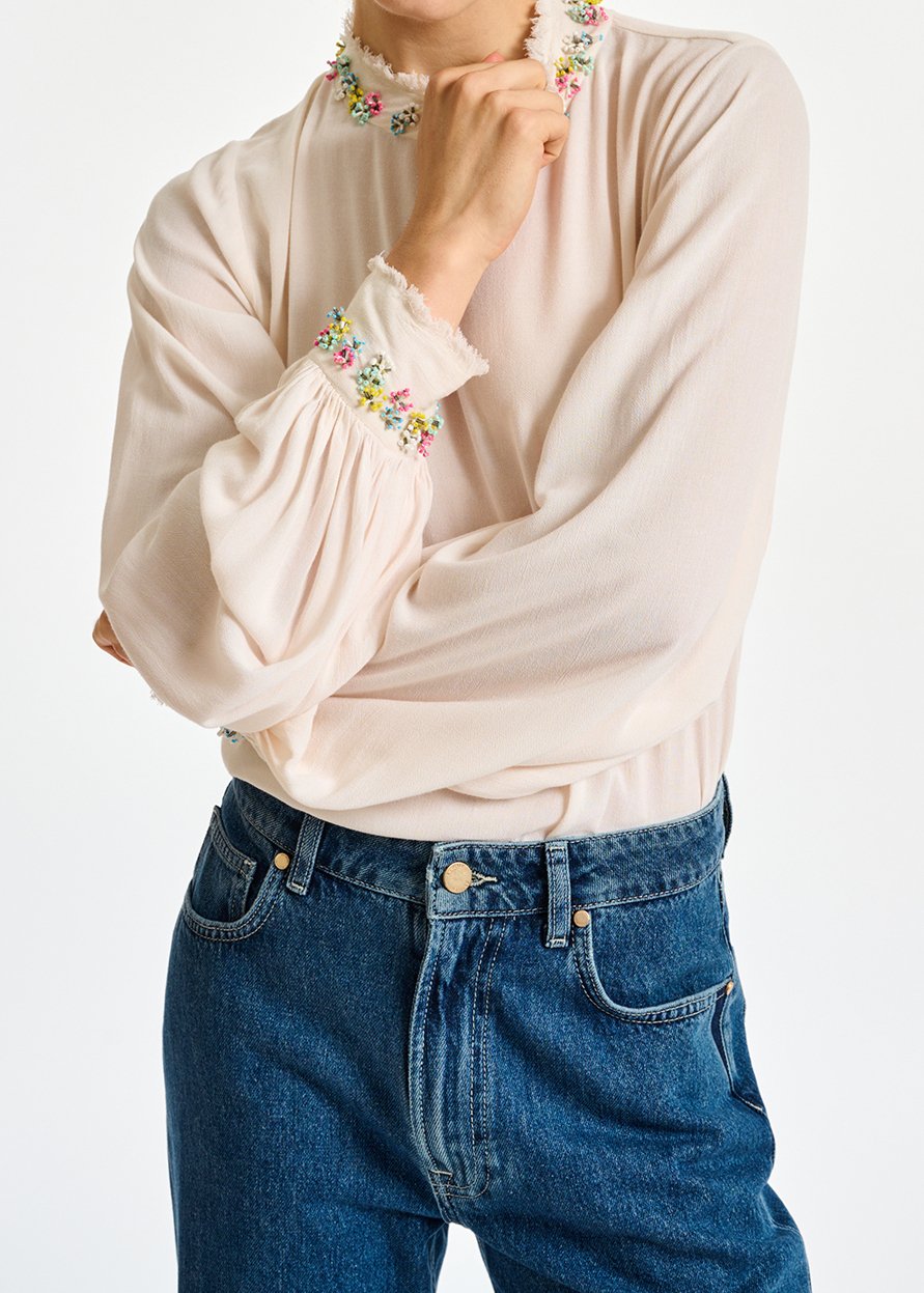 Off-white high neck top with bead embellishments RE—SSENTIEL second-hand photo 7