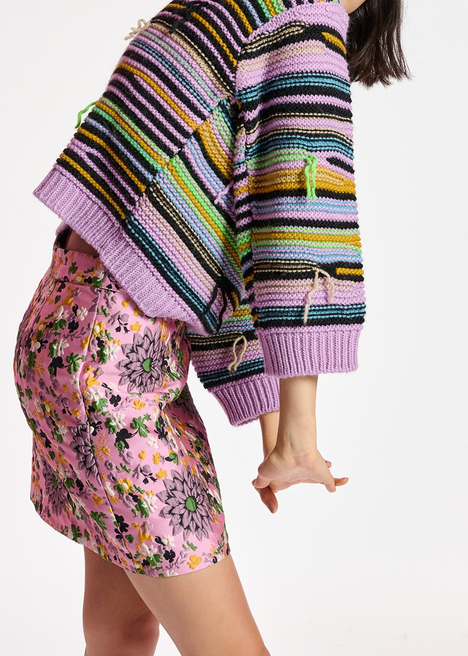 Lila trui met strepen en binnenstebuiten-look RE—SSENTIEL tweedehands photo 4