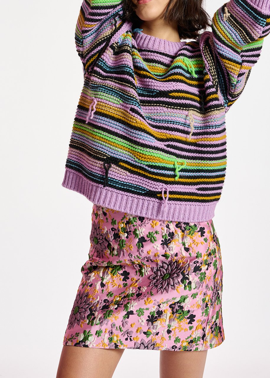 Lila trui met strepen en binnenstebuiten-look RE—SSENTIEL tweedehands photo 7