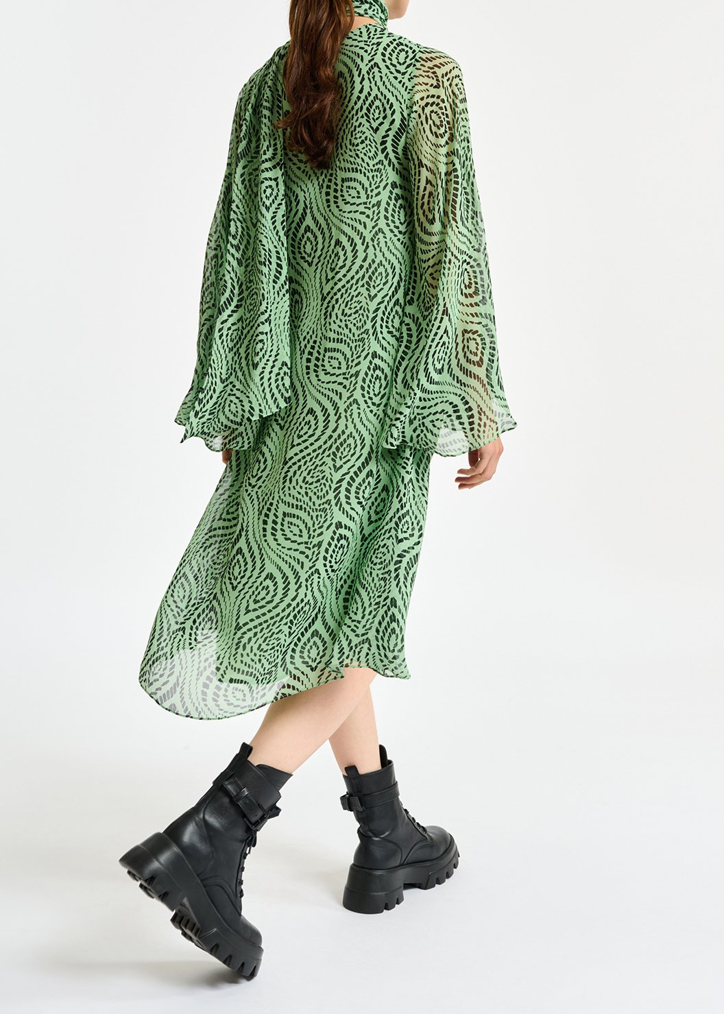 Mint green midi-length dress with geometric print RE—SSENTIEL second-hand photo 5