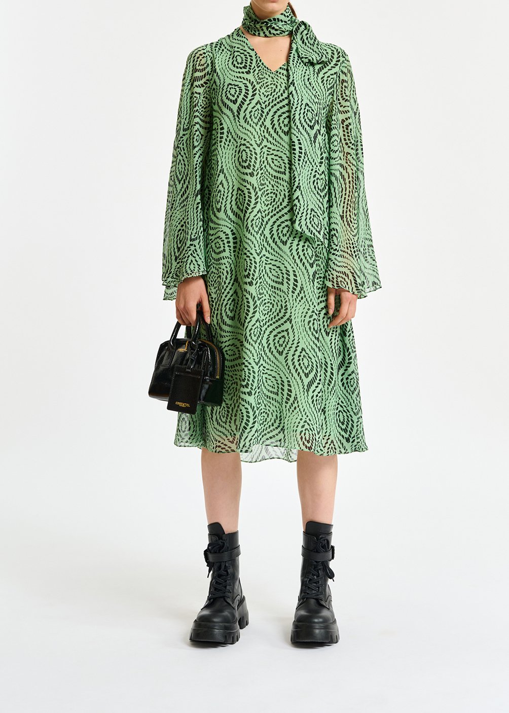 Mint green midi-length dress with geometric print RE—SSENTIEL second-hand photo 7