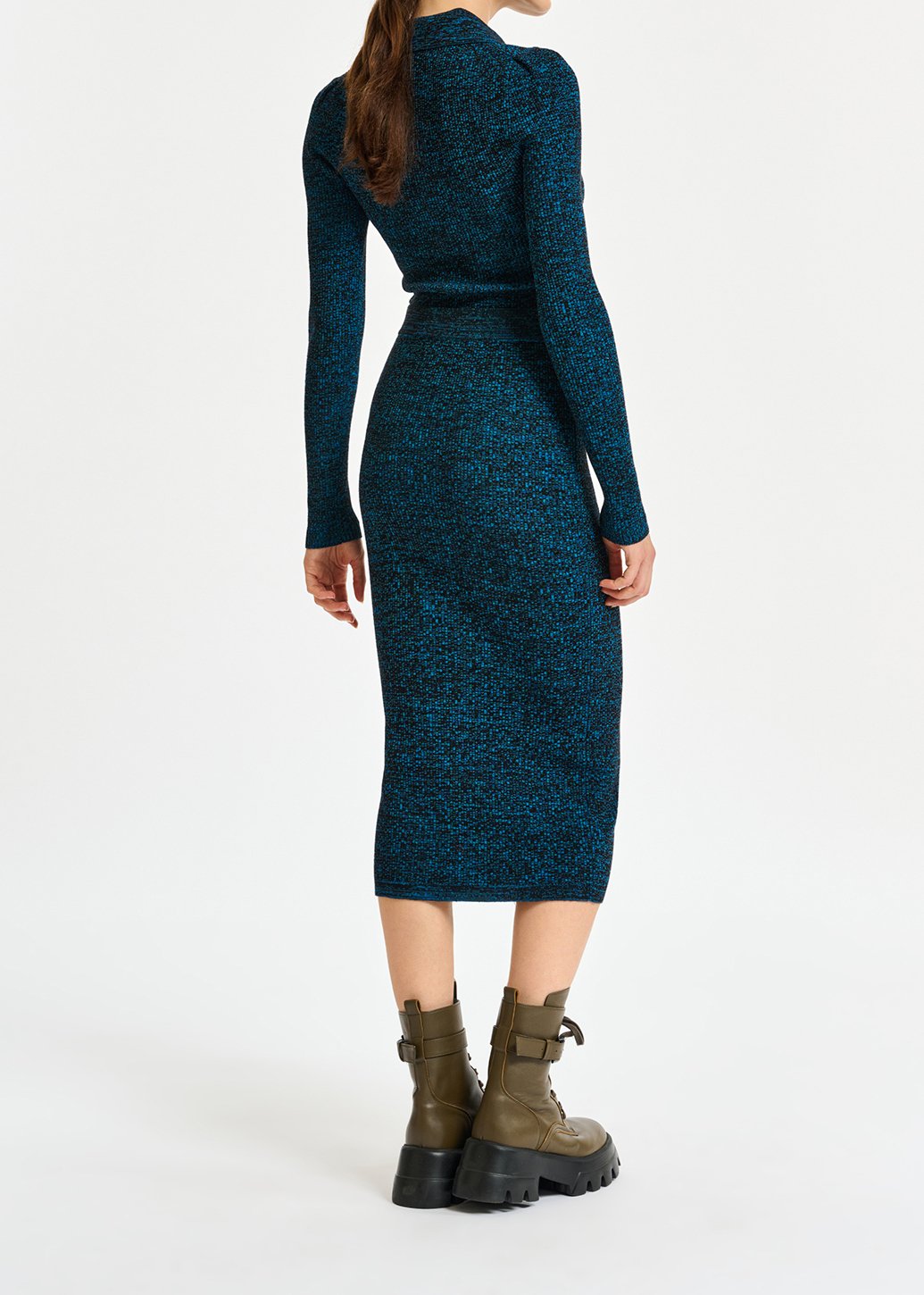 Jupe midi en tricot côtelé bleu et noir mêlés RE—SSENTIEL seconde main photo 6