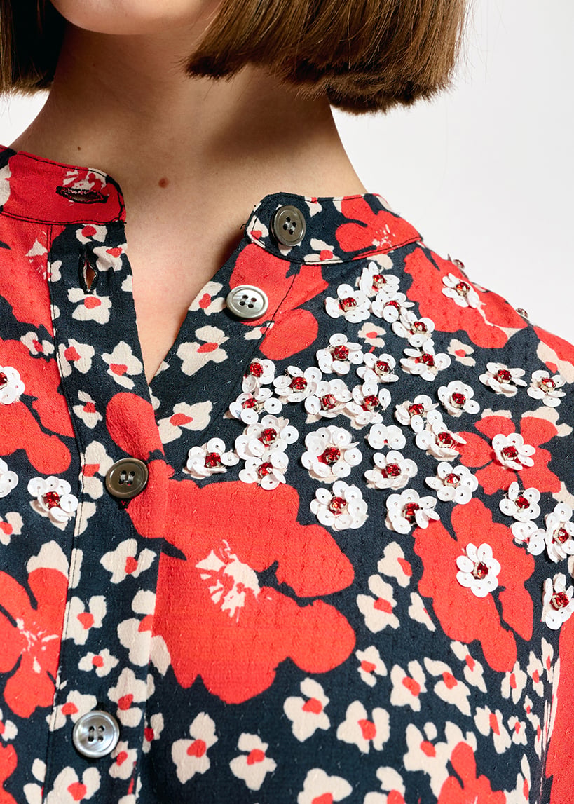 Dark blue, red and white floral-print midi dress RE—SSENTIEL second-hand photo 8