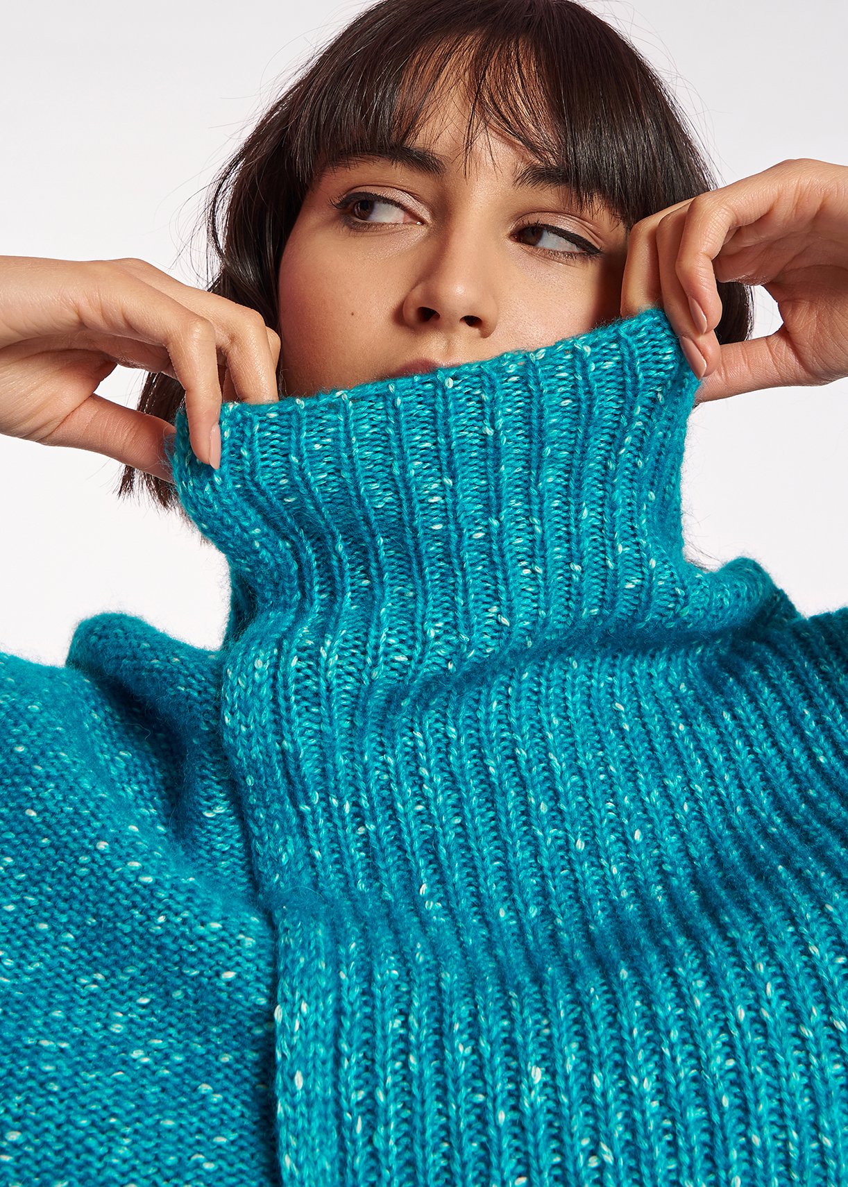 Pull à  col roulé en tricot bleu mêlé RE—SSENTIEL seconde main photo 3