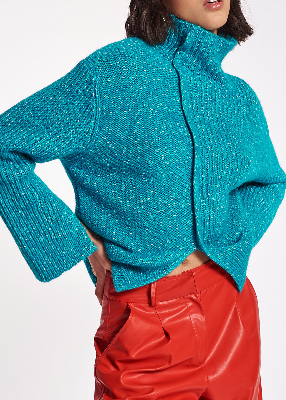 Pull à  col roulé en tricot bleu mêlé RE—SSENTIEL seconde main photo 8