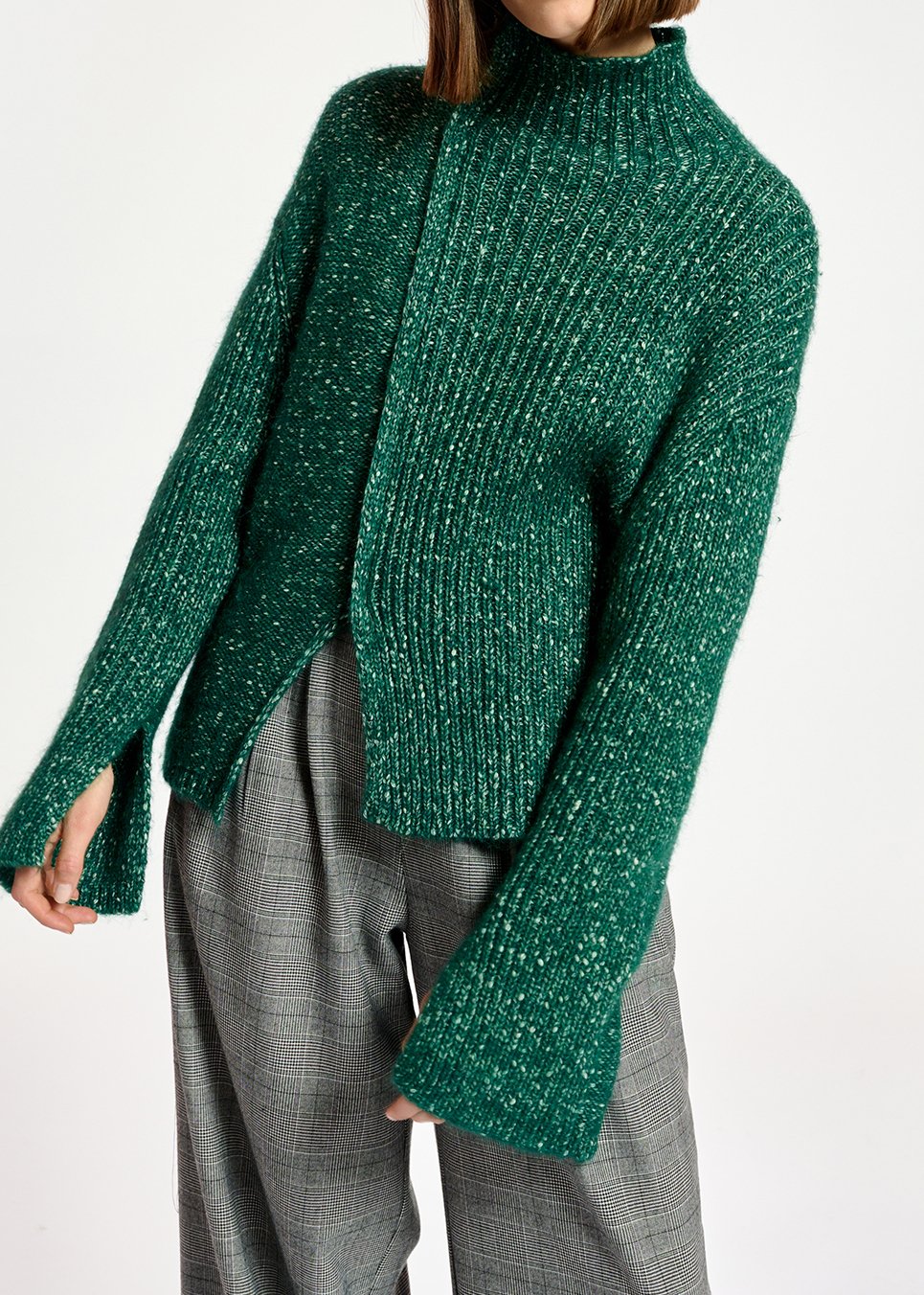 Dark green mélange turtleneck knit sweater RE—SSENTIEL second-hand photo 3