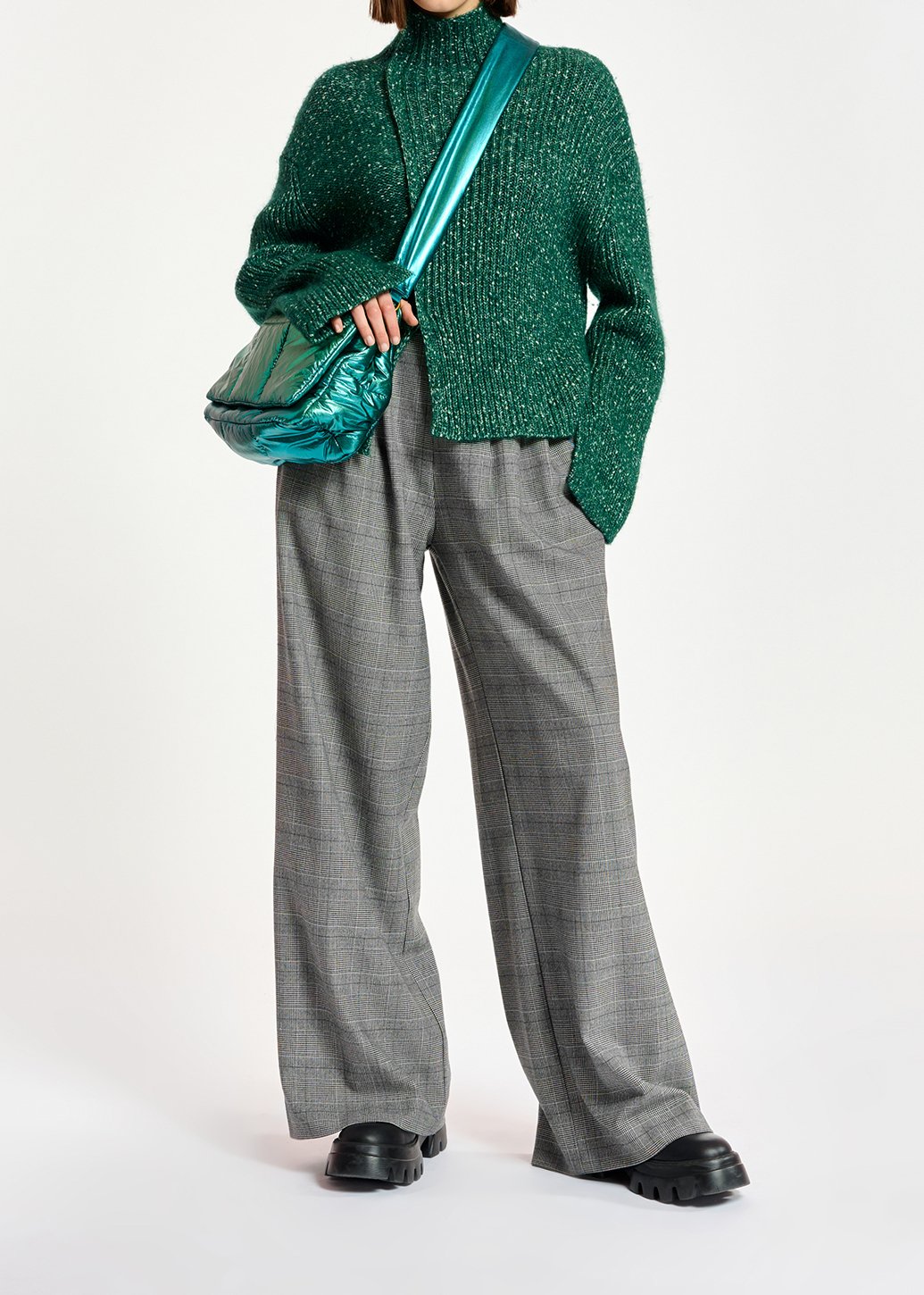 Dark green mélange turtleneck knit sweater RE—SSENTIEL second-hand photo 4