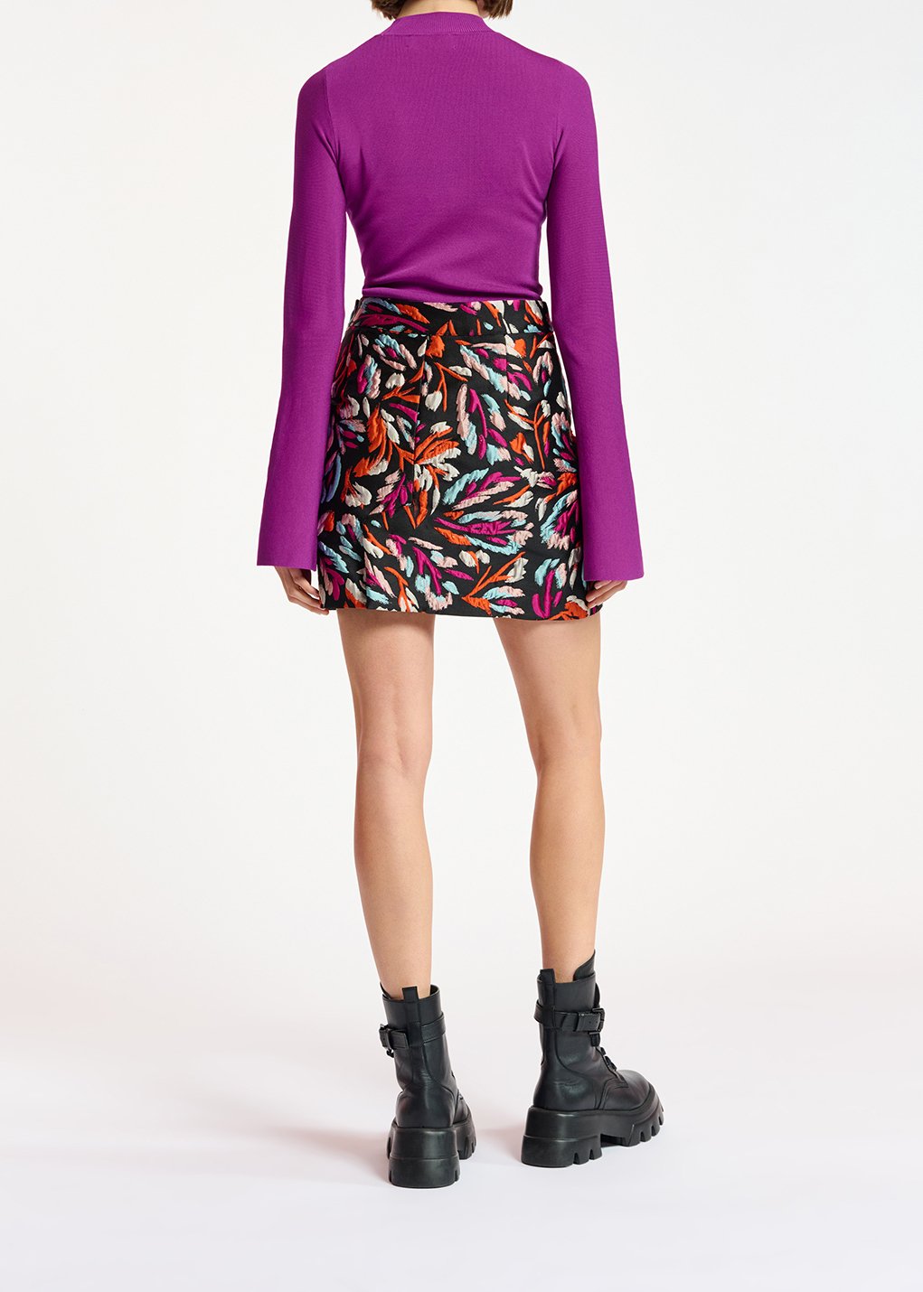 Mini jupe en jacquard noir, orange et pourpre RE—SSENTIEL seconde main photo 6
