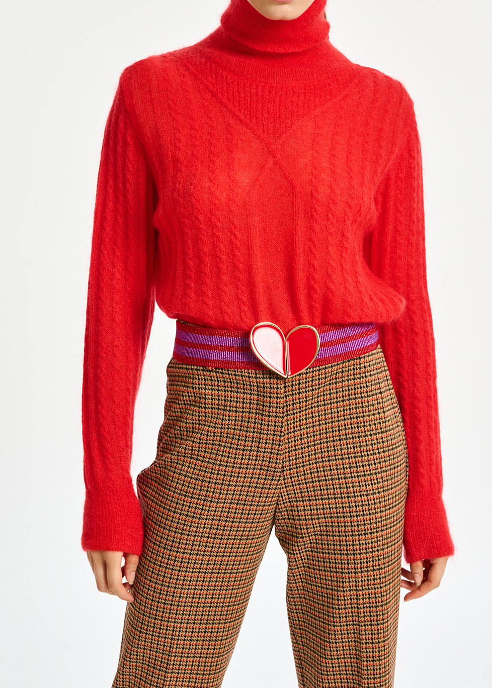 Pull à  col roulé en tricot torsadé rouge RE—SSENTIEL seconde main photo 6