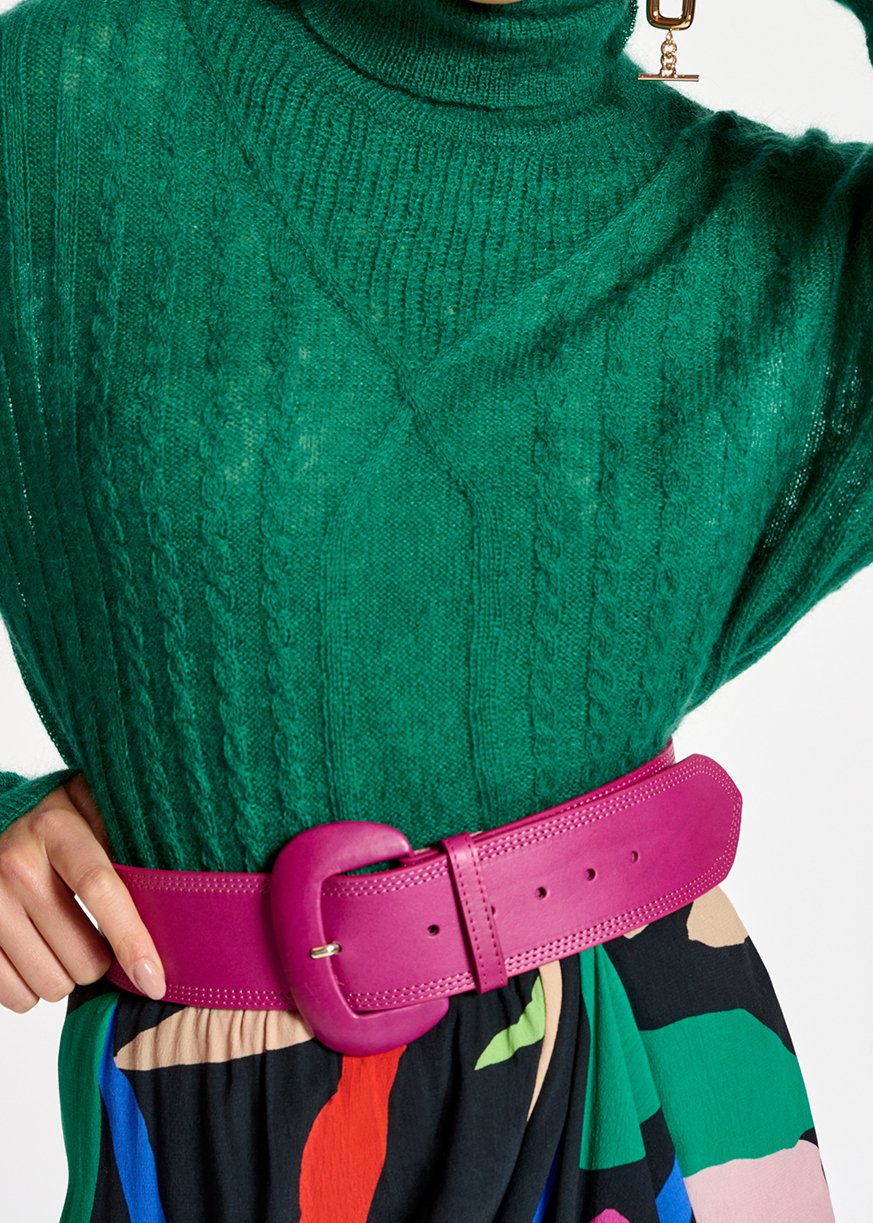 Dark green cable-knitted turtleneck sweater RE—SSENTIEL second-hand photo 4