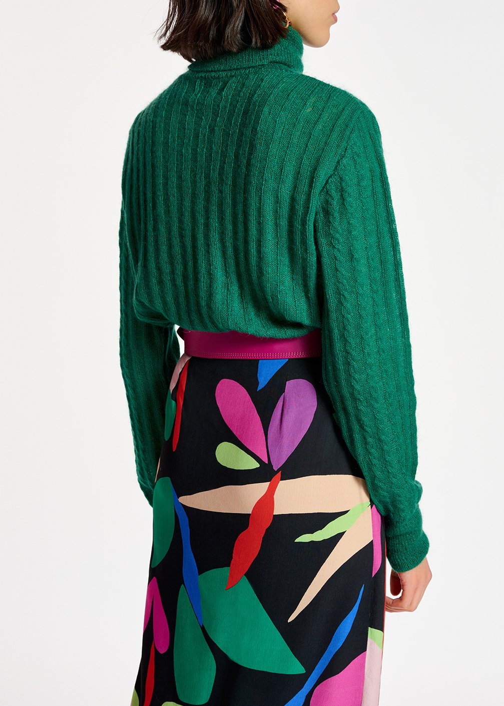 Dark green cable-knitted turtleneck sweater RE—SSENTIEL second-hand photo 5