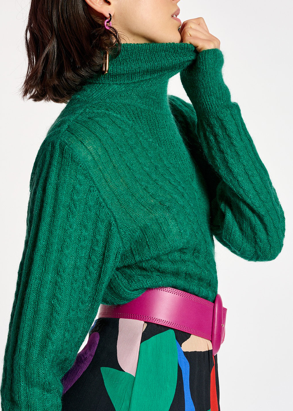 Dark green cable-knitted turtleneck sweater RE—SSENTIEL second-hand photo 7