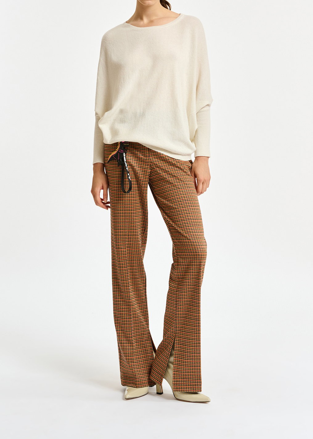 Pantalon en pied-de-poule blanc cassé et orange RE—SSENTIEL seconde main photo 8