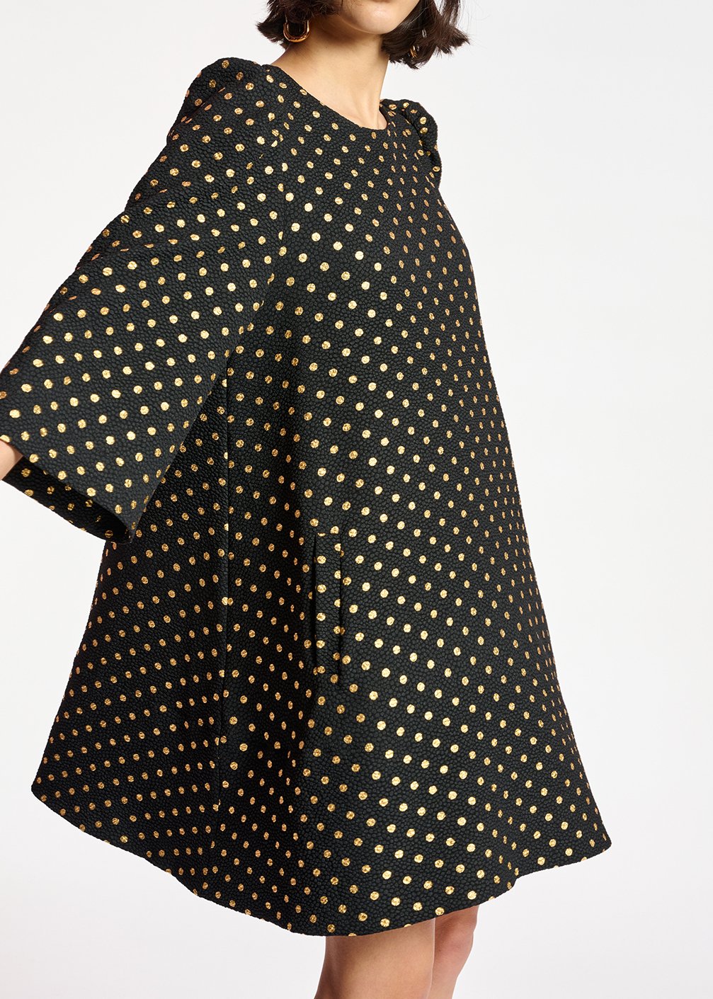 Mini-robe noire à  pois dorés et manches trompettes RE—SSENTIEL seconde main photo 4