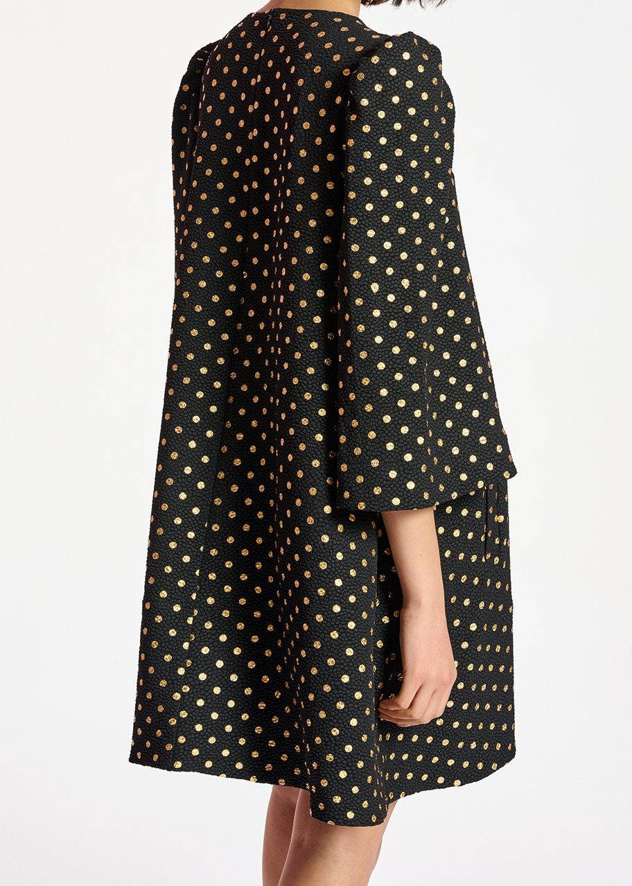 Mini-robe noire à  pois dorés et manches trompettes RE—SSENTIEL seconde main photo 6