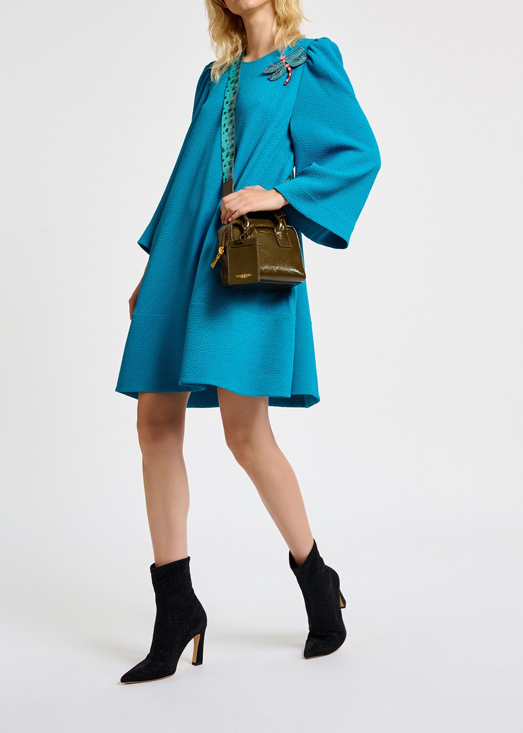 Mini-robe bleue à  manches trompettes RE—SSENTIEL seconde main photo 3