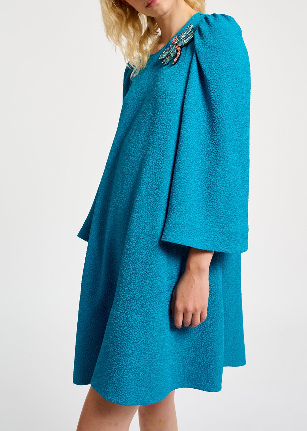 Mini-robe bleue à  manches trompettes RE—SSENTIEL seconde main photo 6