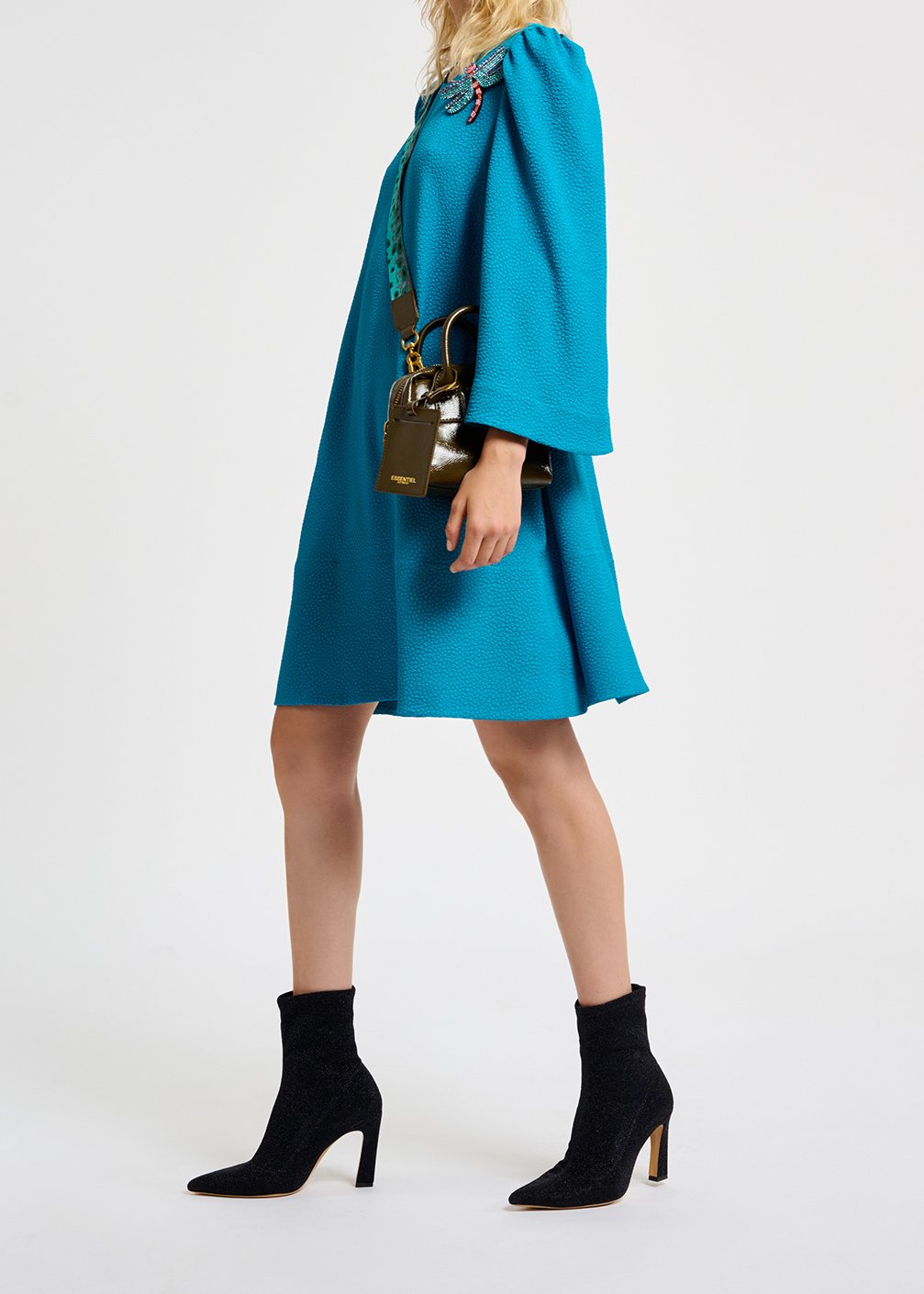 Mini-robe bleue à  manches trompettes RE—SSENTIEL seconde main photo 7