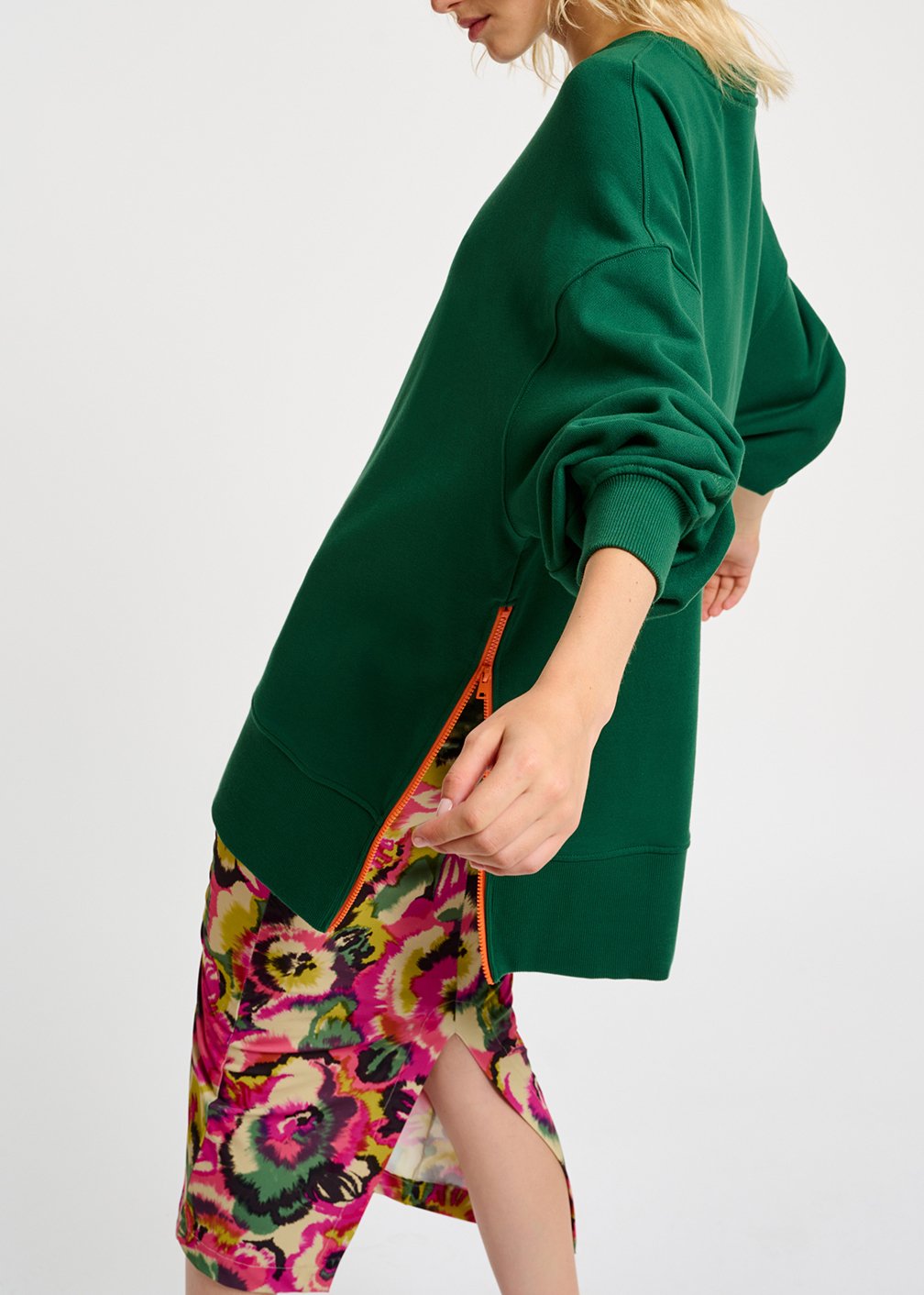 Dark green organic cotton sweatshirt with boxy cut RE—SSENTIEL second-hand photo 3