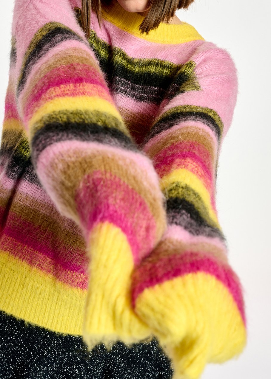 Gebreide trui met gele, roze en zwarte strepen RE—SSENTIEL tweedehands photo 3